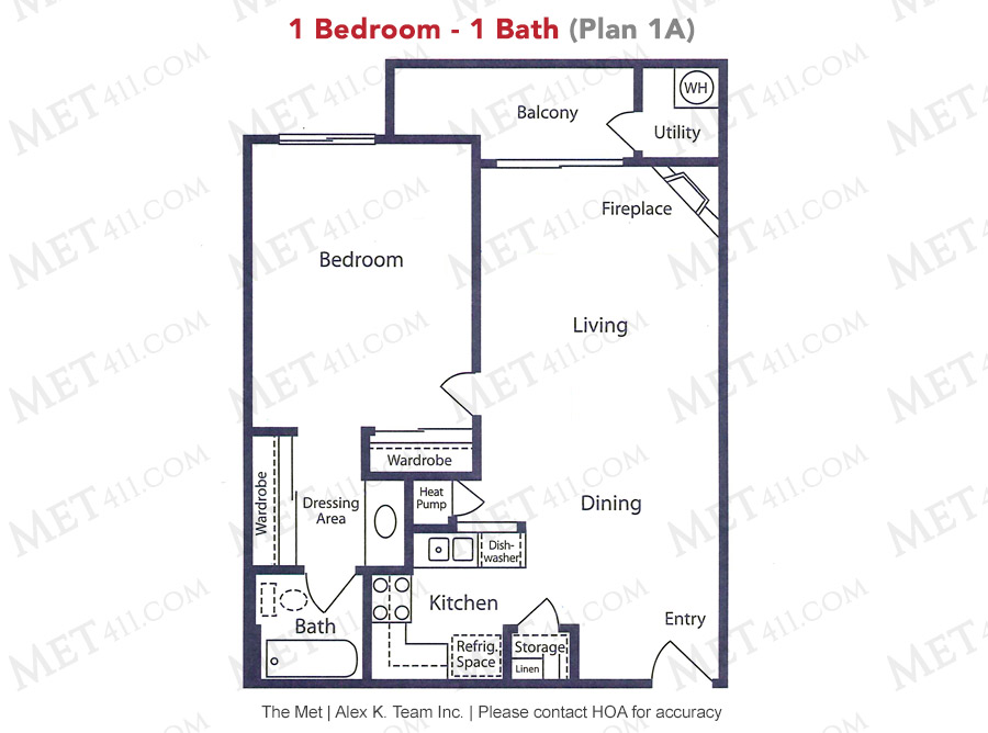 Met Warner 1 bedroom 1 bath floor plan