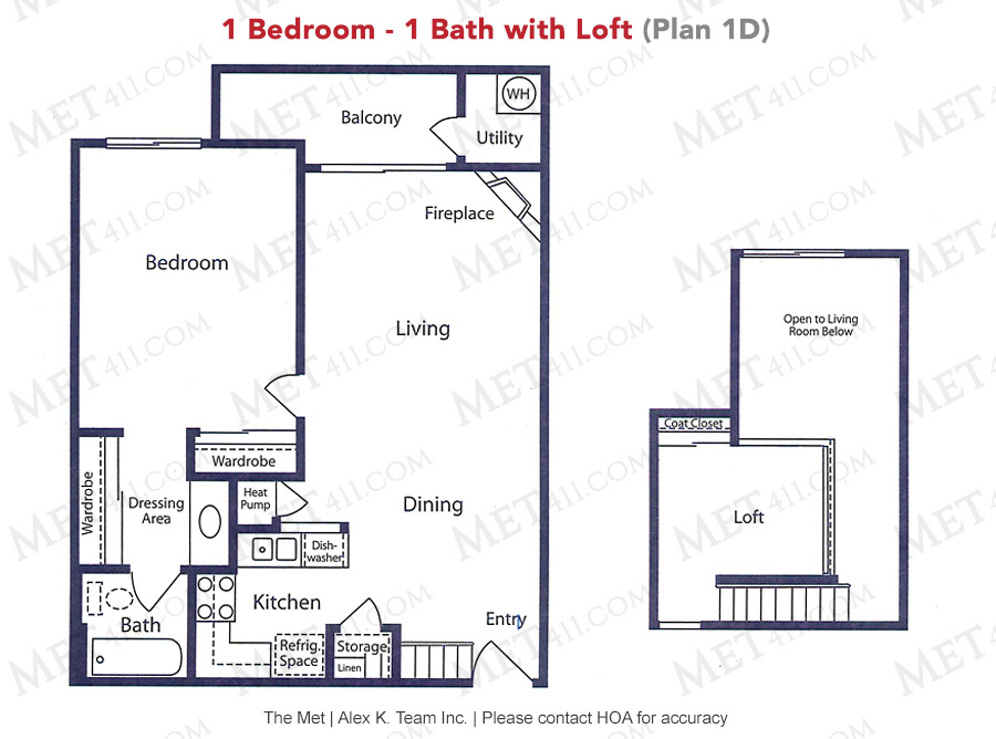 Met Warner 1 bedroom 1 bath with Loft floor plan