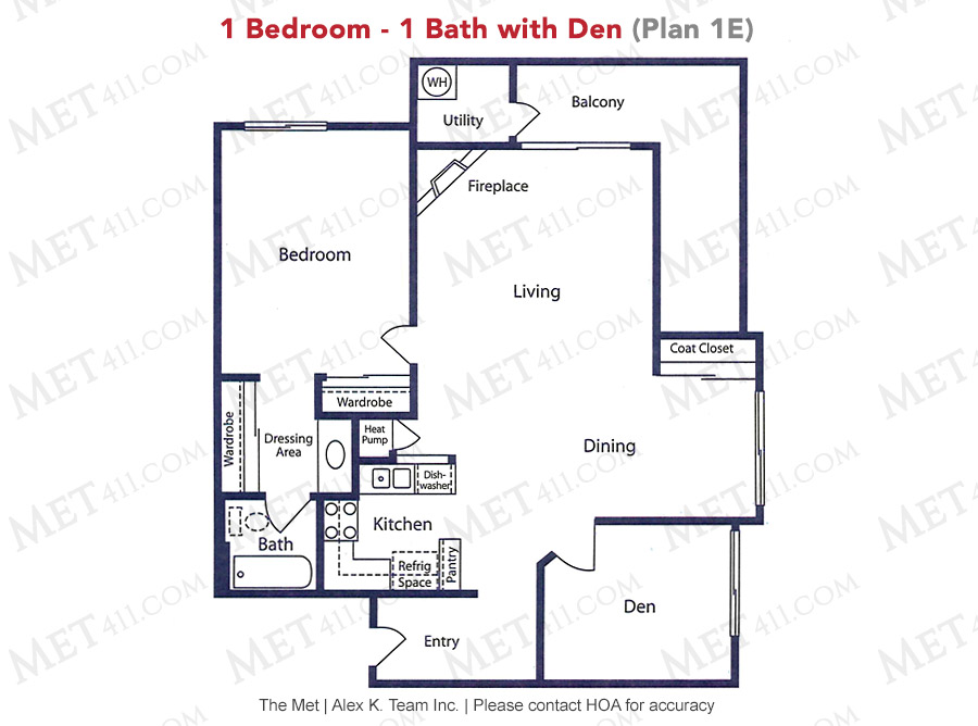 Met Warner 1 bedroom 1 bath with den floor plan